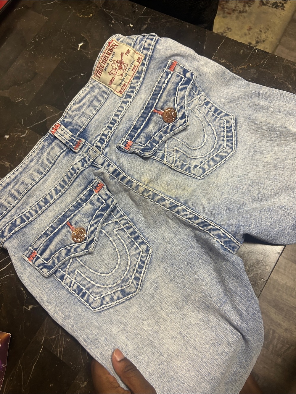 True Religion Light Wash Blue Denim Jean Shorts